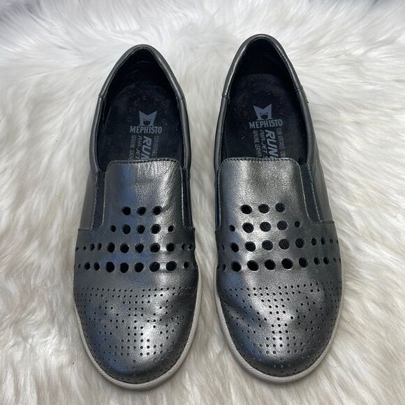 Mephisto Pewter Runoff Perforated Leather Slip On Flat Sz 6.5 - Picture 2 of 6